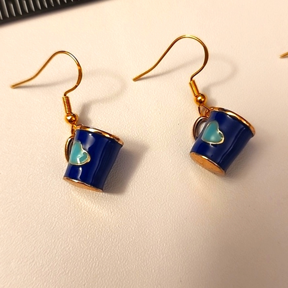 I Love Coffee Mug Earrings 925 Silver Posts Gold  Mugs With Heart